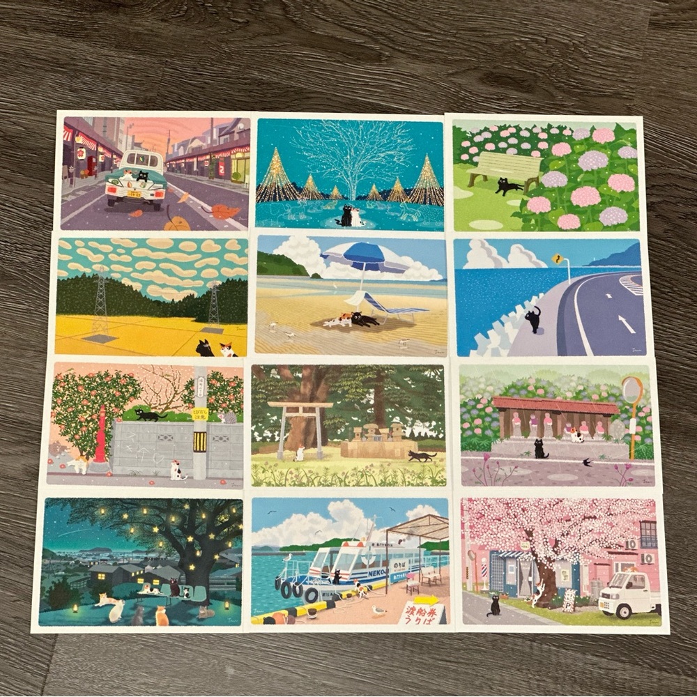 Kittens Travel Life in Japan Postacard Set ❘ Postal (12 sheets of 12 patterns)